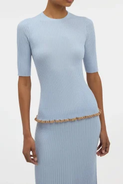Mireya Knit Top in Halogen Blue Cashmere Silk