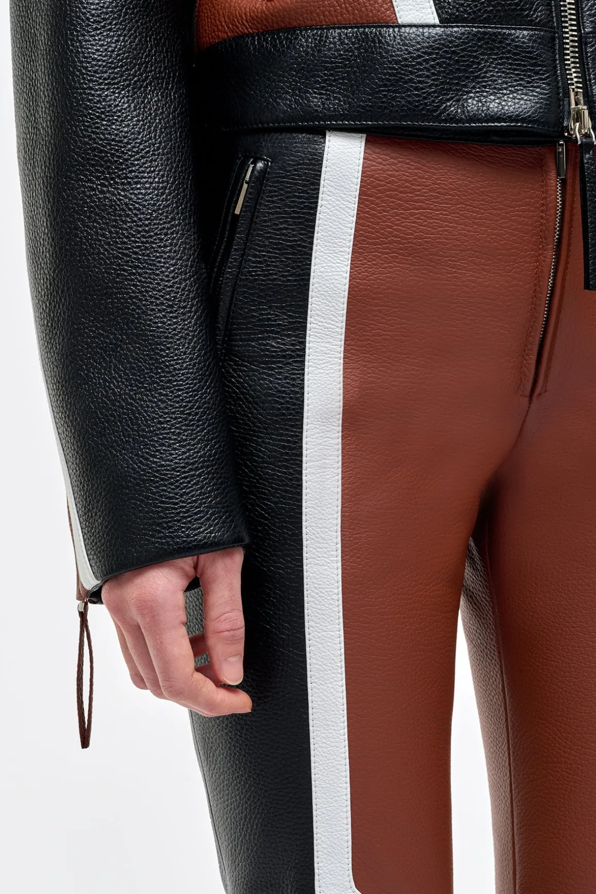 Navarre Moto Pant in Cognac & Black Textured Leather