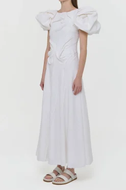 Navi Puff Sleeve Maxi Dress in Ivory Aloe Linen