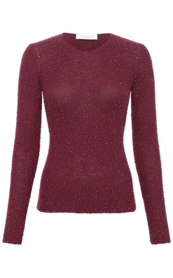 Nello Knit Sweater in Bordeaux Beaded Cashmere Silk