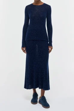Nello Knit Sweater in Electric Navy Beaded Cashmere Silk