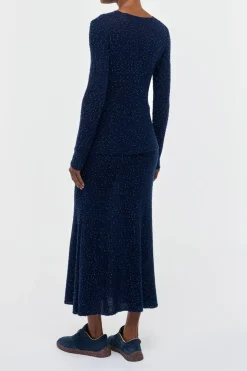 Nello Knit Sweater in Electric Navy Beaded Cashmere Silk