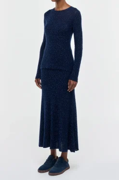 Nello Knit Sweater in Electric Navy Beaded Cashmere Silk