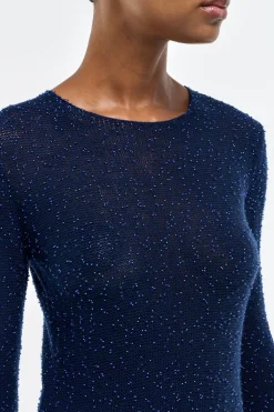 Nello Knit Sweater in Electric Navy Beaded Cashmere Silk