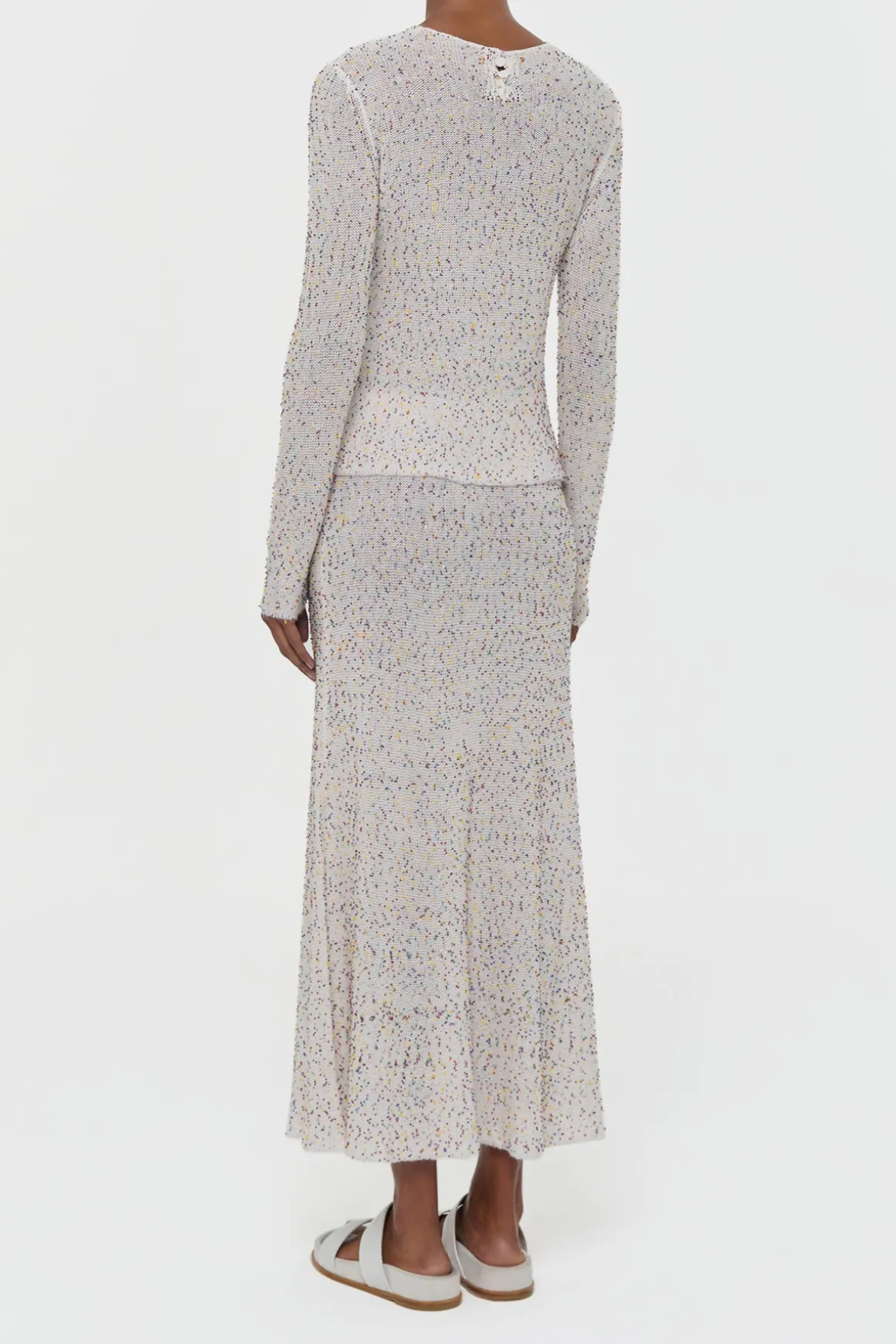 Nello Knit Sweater in Ivory Multi Beaded Cashmere Silk