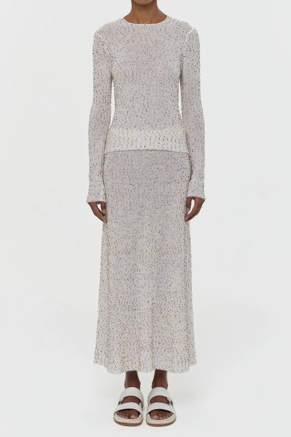 Nello Knit Sweater in Ivory Multi Beaded Cashmere Silk