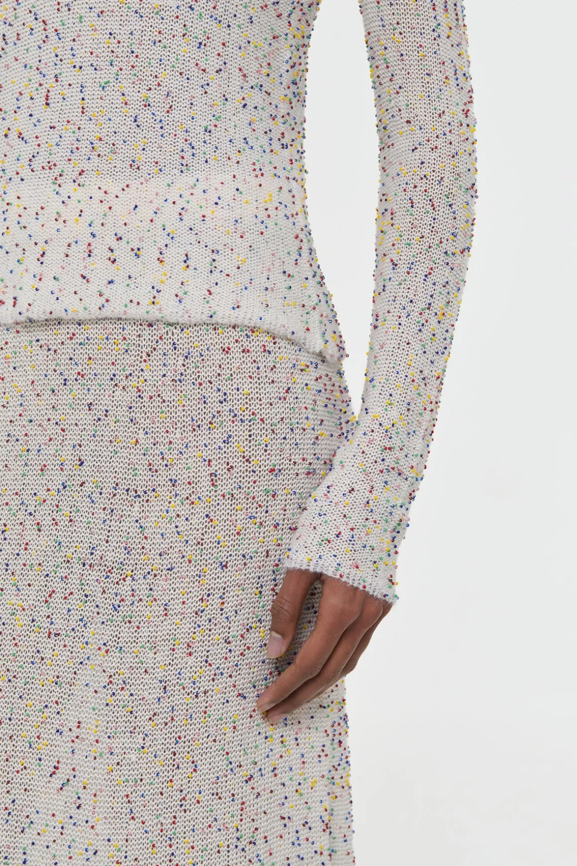 Nello Knit Sweater in Ivory Multi Beaded Cashmere Silk
