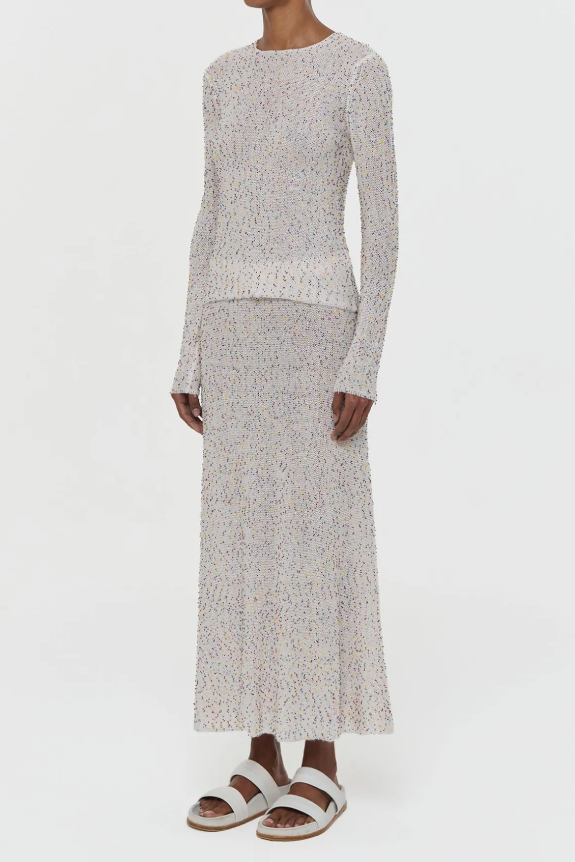 Nello Knit Sweater in Ivory Multi Beaded Cashmere Silk