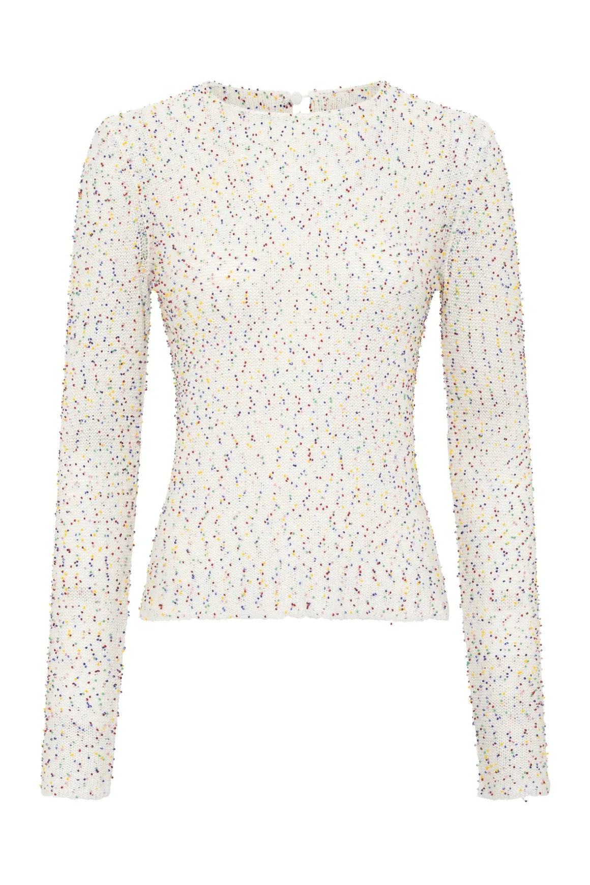 Nello Knit Sweater in Ivory Multi Beaded Cashmere Silk