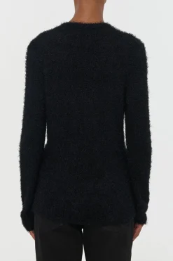 Neoma Knit V-Neck Sweater in Black Silk Cashmere