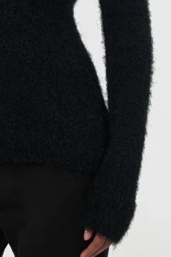 Neoma Knit V-Neck Sweater in Black Silk Cashmere