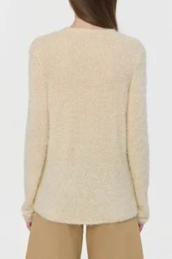 Neoma Knit V-Neck Sweater in Off White Silk Cashmere