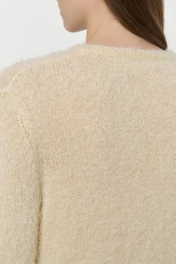 Neoma Knit V-Neck Sweater in Off White Silk Cashmere