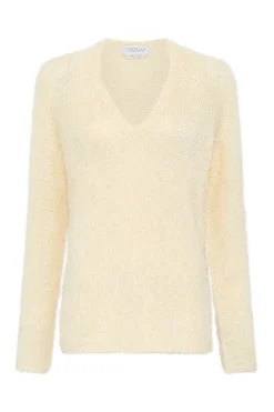 Neoma Knit V-Neck Sweater in Off White Silk Cashmere