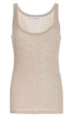 Nevin Pointelle Knit Tank Top in Oatmeal Cashmere Silk