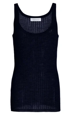 Nevin Pointelle Knit Tank Top in Dark Navy Cashmere Silk
