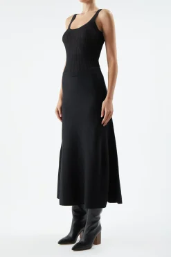 Nevin Pointelle Knit Tank Top in Black Cashmere Silk