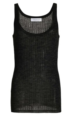 Nevin Pointelle Knit Tank Top in Black Cashmere Silk