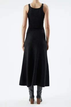 Nevin Pointelle Knit Tank Top in Black Cashmere Silk