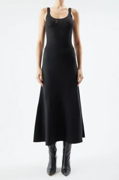 Nevin Pointelle Knit Tank Top in Black Cashmere Silk