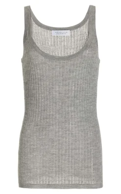 Nevin Pointelle Knit Tank Top in Heather Grey Cashmere Silk