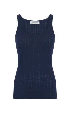Nevin Pointelle Knit Tank Top in Electric Navy Cashmere Silk