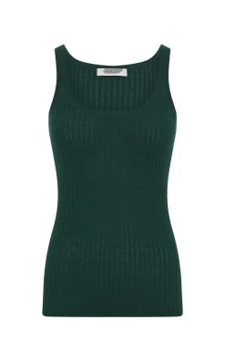 Nevin Pointelle Knit Tank Top in English Green Cashmere Silk