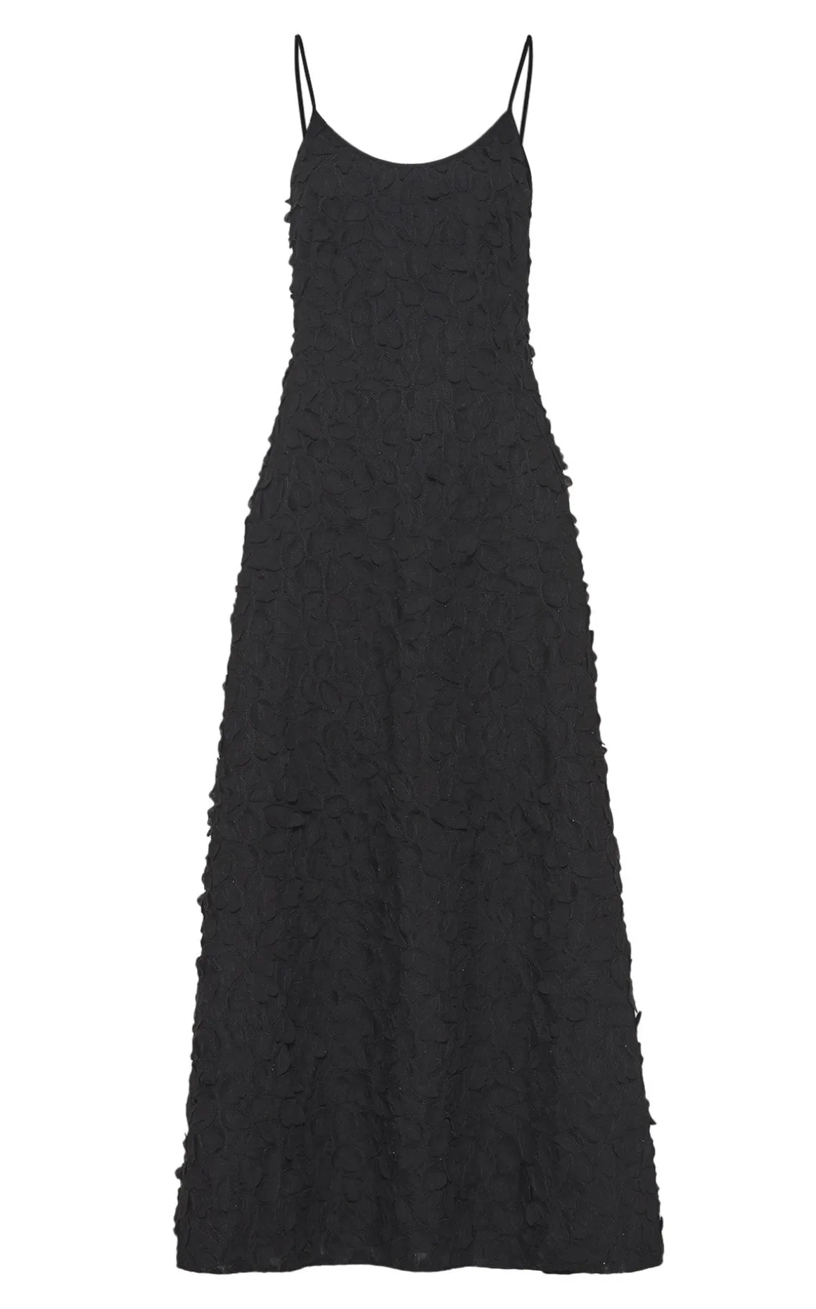 Nexus Embroidered Leaves Maxi Dress in Black Linen