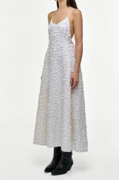 Nexus Embroidered Leaves Maxi Dress in Ivory Linen