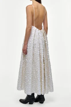 Nexus Embroidered Leaves Maxi Dress in Ivory Linen