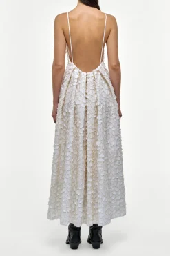 Nexus Embroidered Leaves Maxi Dress in Ivory Linen