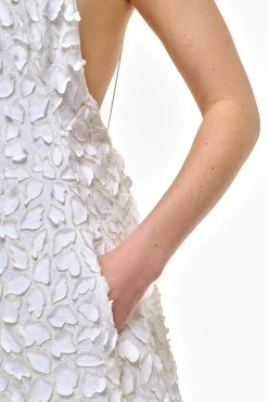 Nexus Embroidered Leaves Maxi Dress in Ivory Linen