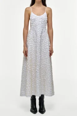Nexus Embroidered Leaves Maxi Dress in Ivory Linen