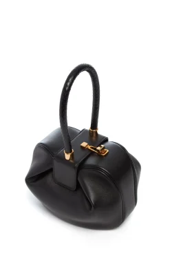 Nina Bag in Black Nappa Leather with Snakeskin Handle