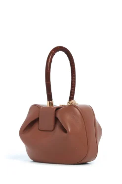 Nina Bag in Cognac Nappa Leather with Crocodile Leather Handle
