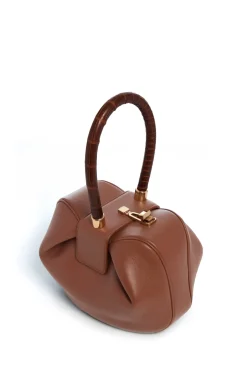 Nina Bag in Cognac Nappa Leather with Crocodile Leather Handle