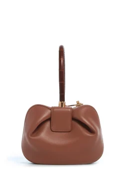 Nina Bag in Cognac Nappa Leather with Crocodile Leather Handle