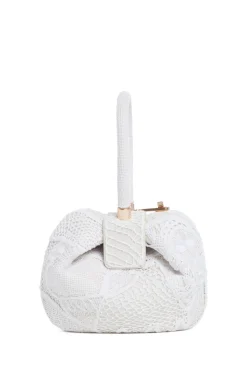 Nina Bag in Ivory Nappa Leather with Cotton Macrame