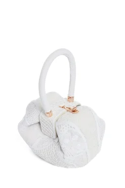Nina Bag in Ivory Nappa Leather with Cotton Macrame