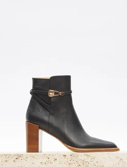 Nina Clasp Ankle Boot in Black Leather