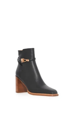 Nina Clasp Ankle Boot in Black Leather
