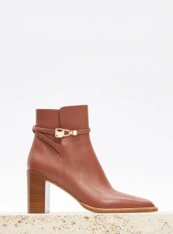 Nina Clasp Ankle Boot in Cognac Leather