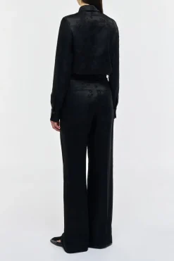 Norman Wide-leg Pant in Black Embroidered Silk