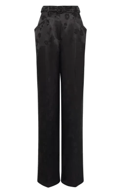 Norman Wide-leg Pant in Black Embroidered Silk