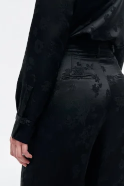 Norman Wide-leg Pant in Black Embroidered Silk