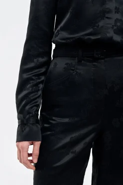 Norman Wide-leg Pant in Black Embroidered Silk