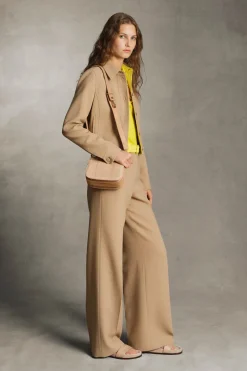 Norman Wide-leg Pant in Camel & Citrine Virgin Wool Crepe