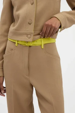Norman Wide-leg Pant in Camel & Citrine Virgin Wool Crepe