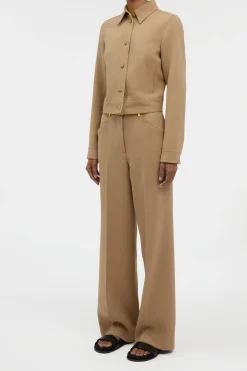 Norman Wide-leg Pant in Camel & Citrine Virgin Wool Crepe