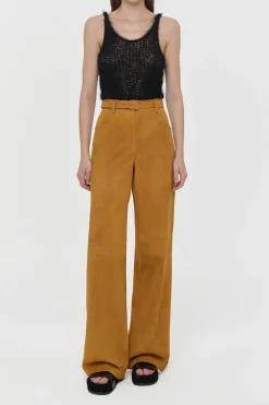 Norman Wide-leg Pant in Cashew Suede